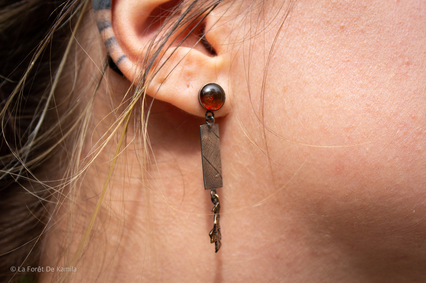 Boucles d'oreille "Elixir" - Ambre, Argent et bronze massif