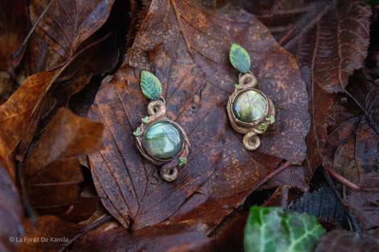 Boucles d’oreilles « Lethwë » - bronze et labradorite