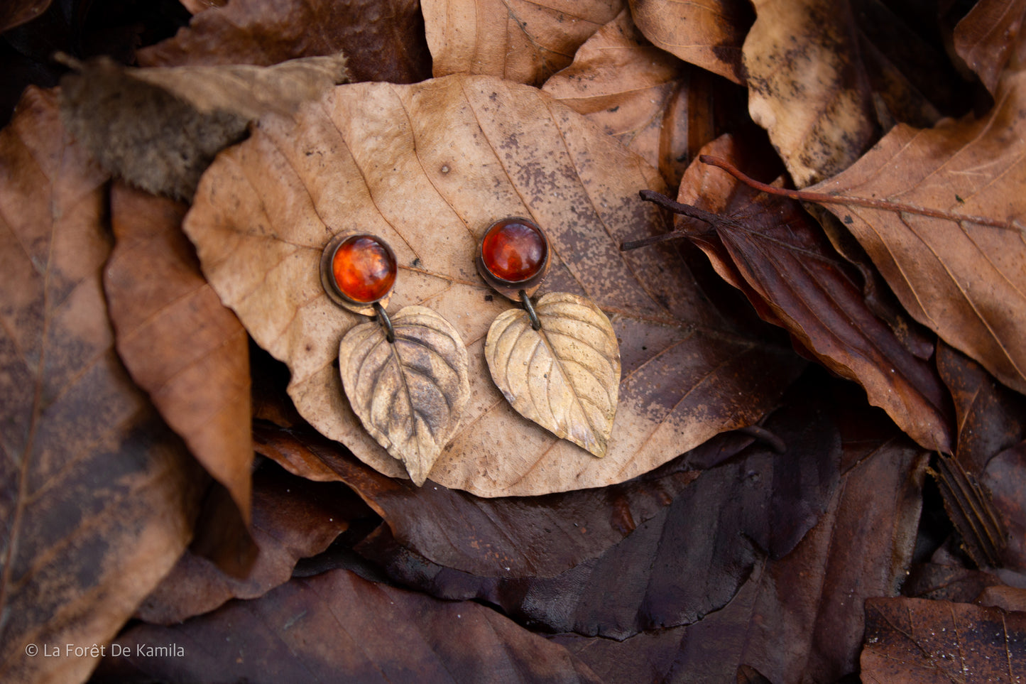 Boucles d’oreilles « feuille » - Bronze et Ambre