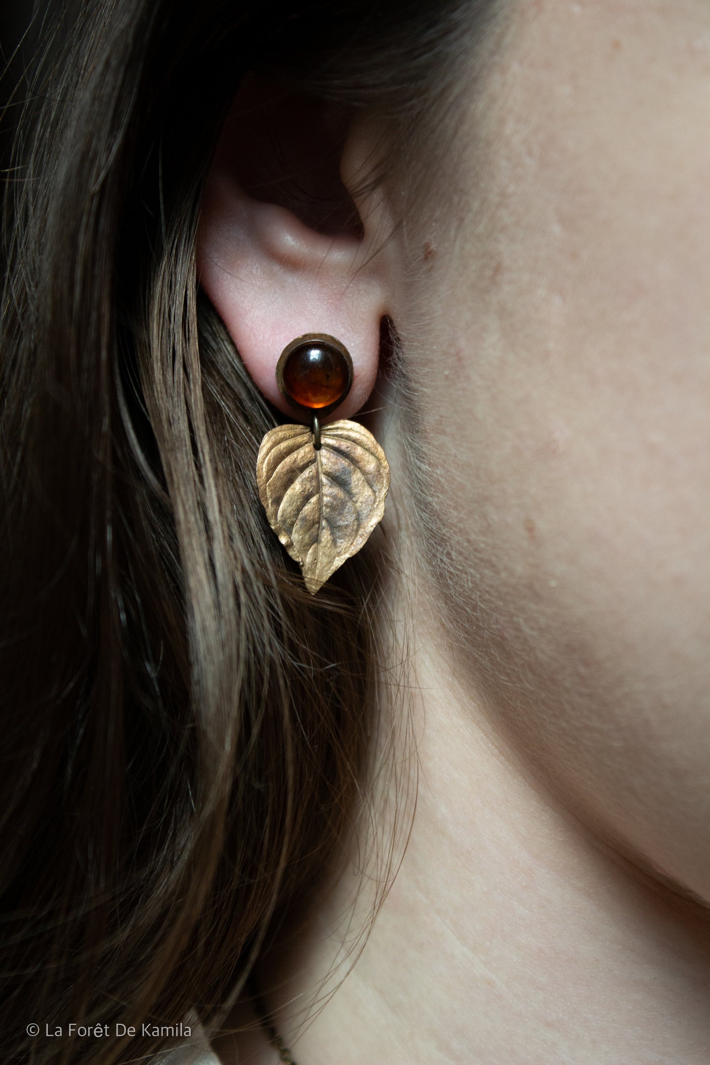 Boucles d’oreilles « feuille » - Bronze et Ambre