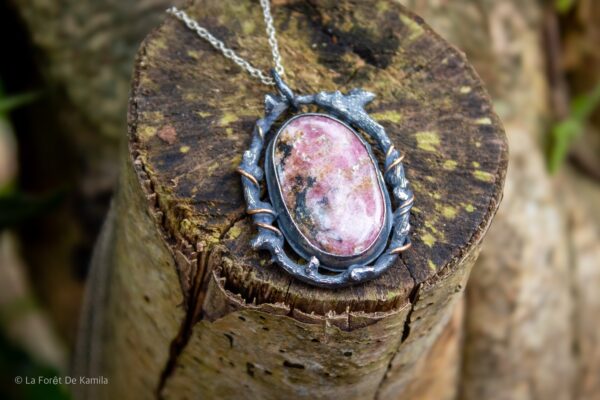 Edoran | Collier en argent & bronze et Rhodonite