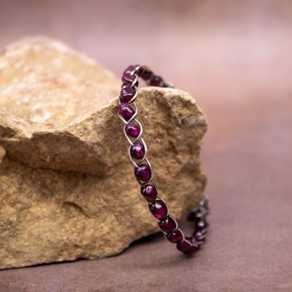 Bracelet de perles tressé - Argent massif et Grenat