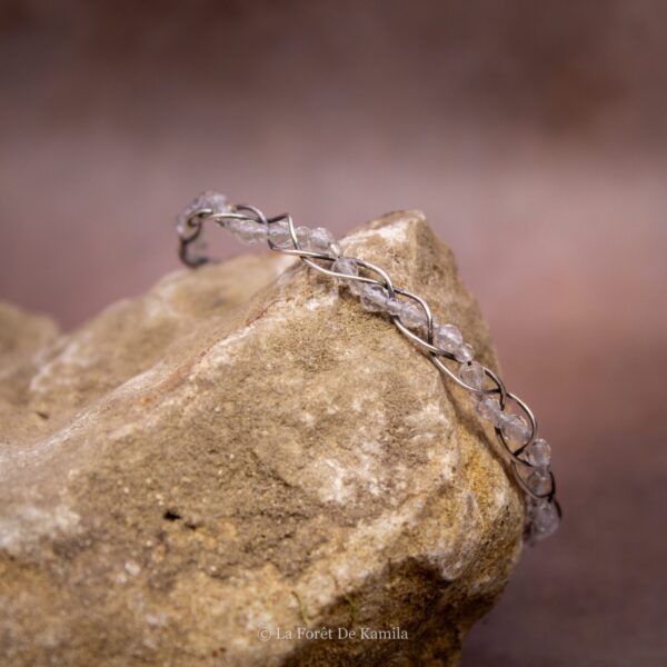 Bracelet de perles tressé - Argent massif et Cristal de roche