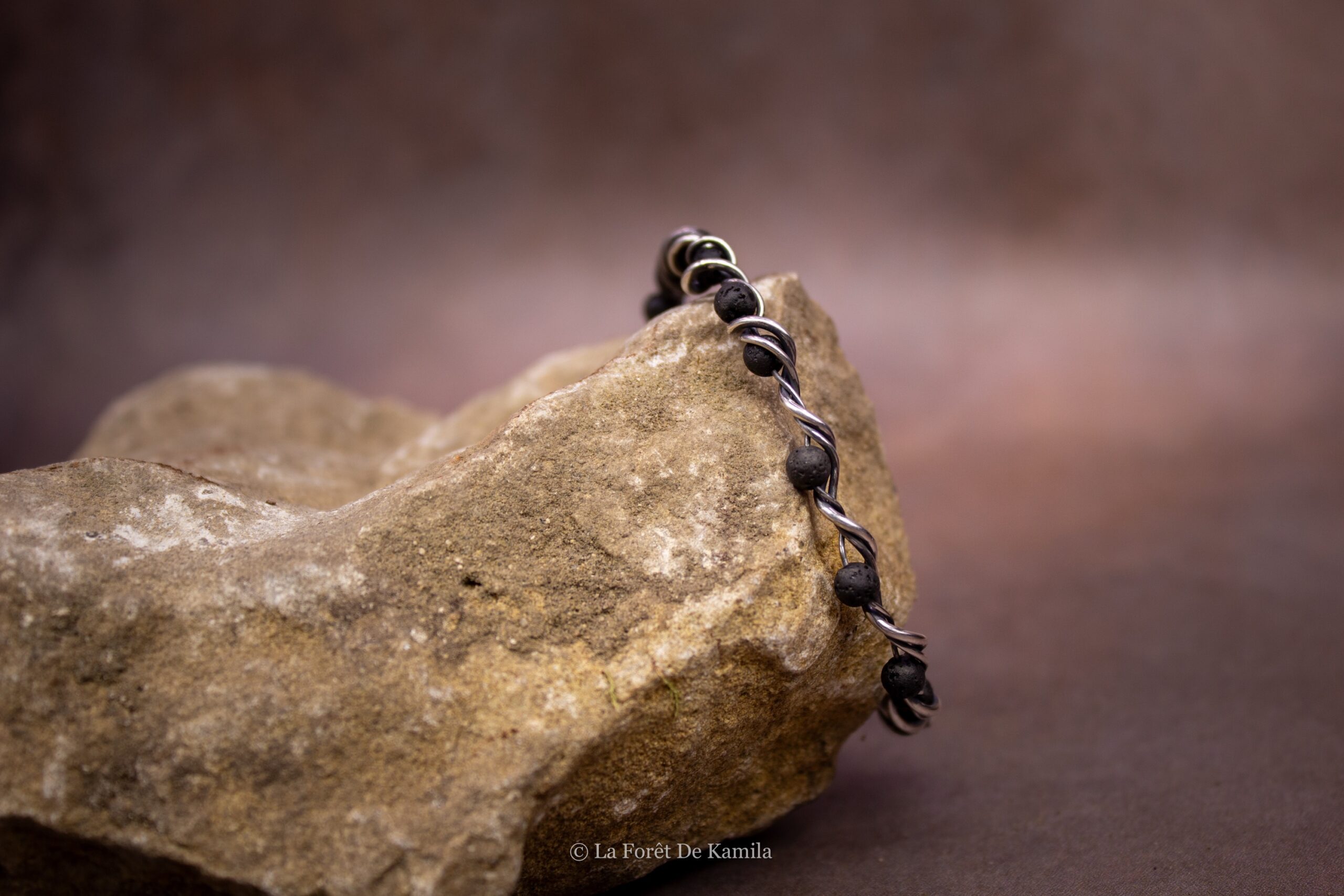 Bracelet de perles tressé - Argent massif et Pierre de Lave – Image 4