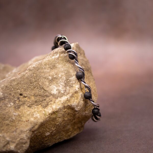 Bracelet de perles tressé - Argent massif et Pierre de Lave